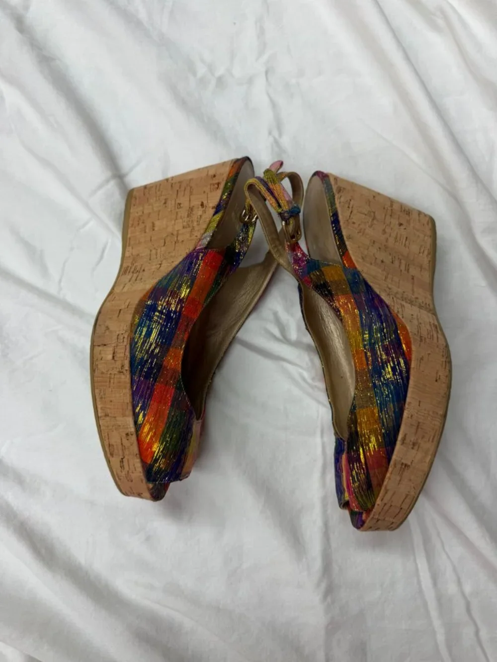 Stuart Weitzman Jean Winsel Tinsel slingback wedges 9.5 - Picture 7 of 8
